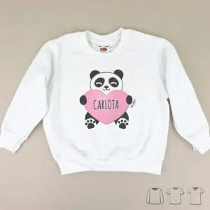 Camiseta o Sudadera Bebé y Niño/a Nombre Personalizada Panda Corazón Rosa