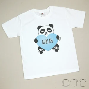 Camiseta o Sudadera Bebé y Niño/a Personalizada Panda Corazón Azul