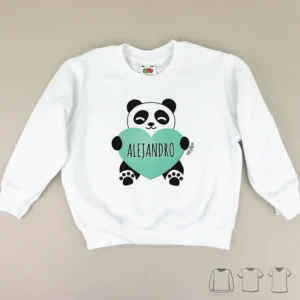 Camiseta o Sudadera Bebé y Niño/a Personalizada Panda Corazón Menta