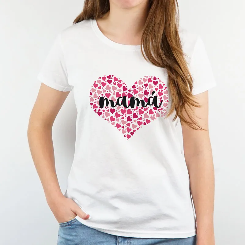 Camiseta o Sudadera Divertida Mamá (corazón de corazones) fucsia personalizable Camiseta o Sudadera Divertida Mamá (corazón de corazones) fucsia personalizable