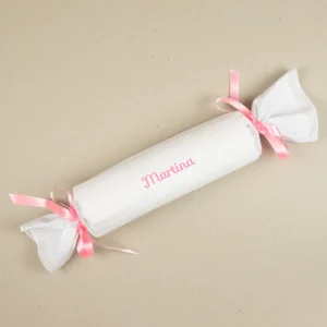 Cojín Antivuelco Caramelo Blanco y Rosa Personalizado, dibujo opcional