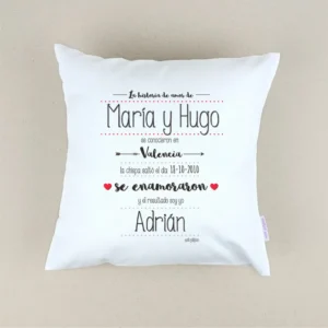 Cojín cuadrado personalizado La historia de Amor