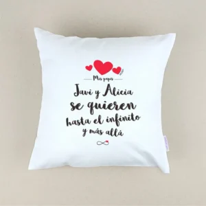Cojín cuadrado Personalizado Mis papis (Nombres padres) se quieren hasta el infinito y más allá