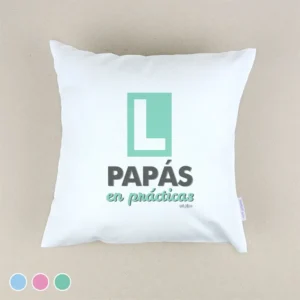 Cojín cuadrado piqué PAPÁS en Prácticas Menta, Azul o Rosa