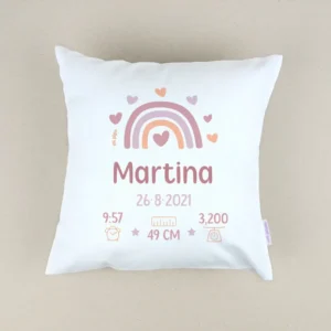 Cojín Datos Nacimiento Arcoíris Blush