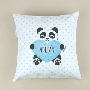 Cojín Panda corazón Azul personalizado