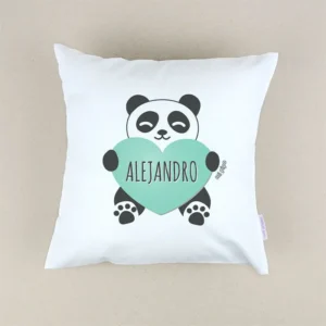 Cojín Panda corazón Menta personalizado