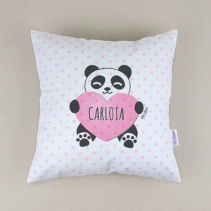 Cojín Panda corazón Rosa personalizado