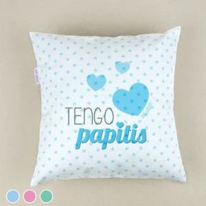 Cojín Tengo Papitis Menta, Azul o Rosa