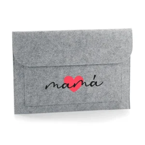 Funda Portátil Shopper fieltro Gris Corazón + Nombre