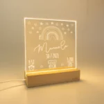 Lamparita Cuadrada Datos Nacimiento Arcoíris personalizada