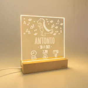 Lamparita Cuadrada Datos Nacimiento Dinosaurio personalizada