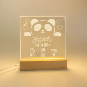Lamparita Cuadrada Datos Nacimiento Panda personalizada