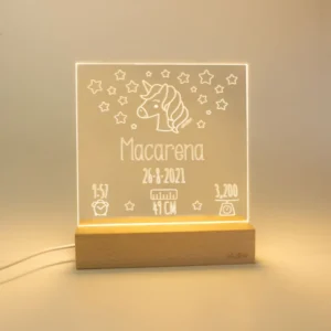 Lamparita Cuadrada Datos Nacimiento Unicornio personalizada
