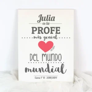 Lienzo Personalizado corazón (nombre) es la Profe más genial del mundo mundial (texto libre)