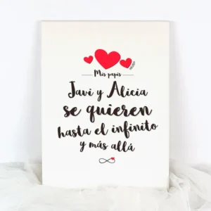 Lienzo Personalizado Mis papis (Nombres padres) se quieren hasta el infinito y más allá