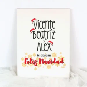 Lienzo Personalizado Navidad (Nombres familia) te desean Feliz Navidad Gorritos