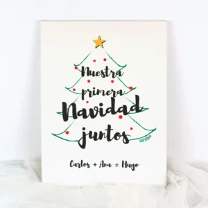 Lienzo Personalizado Navidad Nuestra primera Navidad juntos (Nombres papás + Nombre bebé)