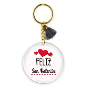 Llavero Metacrilato Feliz San Valentín tres corazones