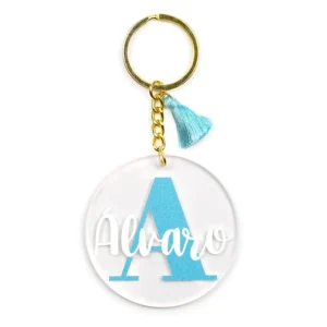 Llavero Metacrilato Redondo Inicial Azul personalizado