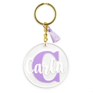 Llavero Metacrilato Redondo Inicial Lila personalizado