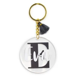 Llavero Metacrilato Redondo Inicial Negro personalizado