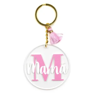 Llavero Metacrilato Redondo Inicial Rosa personalizado