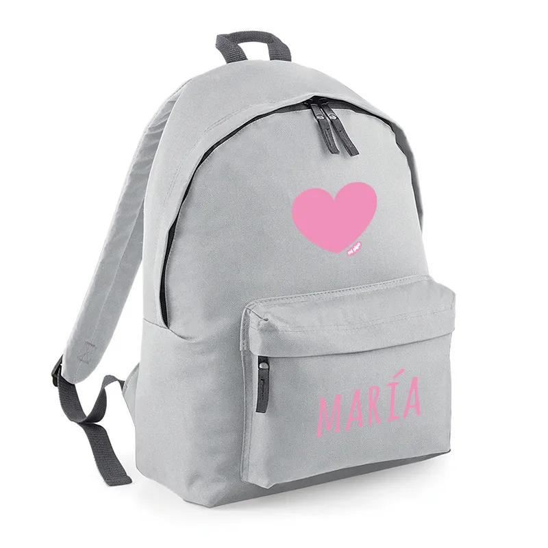Mochila Junior Gris personalizada, dibujo a elegir Mochila Junior Gris personalizada, dibujo a elegir