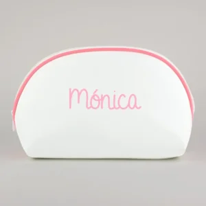Neceser Polipiel Blanco-Ribete Rosa Personalizado