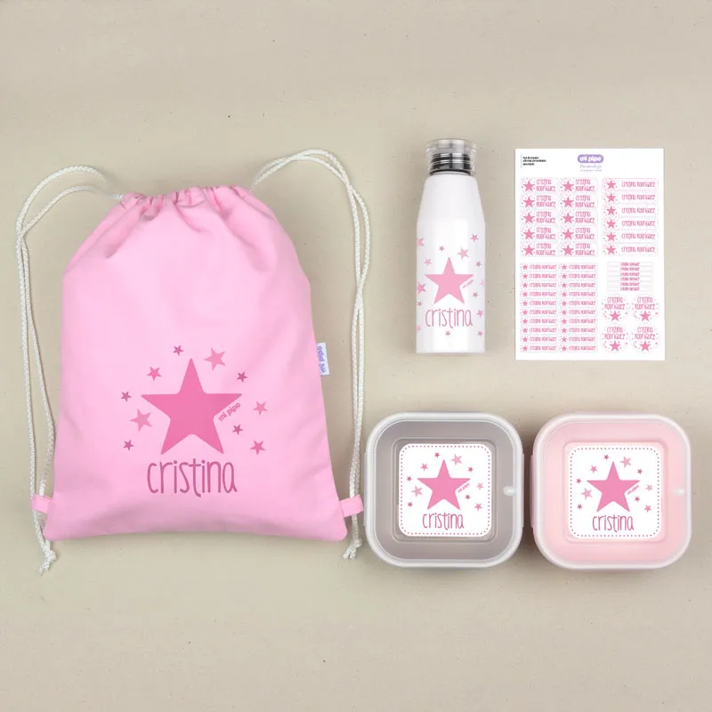NUEVO Pack Mi Equipo para el Cole con Petate Estrella Rosa personalizado + Regalo Etiquetas objetos NUEVO Pack Mi Equipo para el Cole con Petate Estrella Rosa personalizado + Regalo Etiquetas objetos