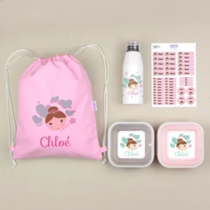 NUEVO Pack Mi Equipo para el Cole con Petate Hada personalizado + Regalo Etiquetas objetos