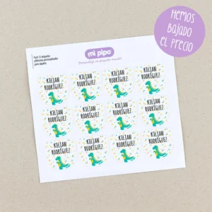 Pack 12 etiquetas personalizadas para zapatos Dinosaurio