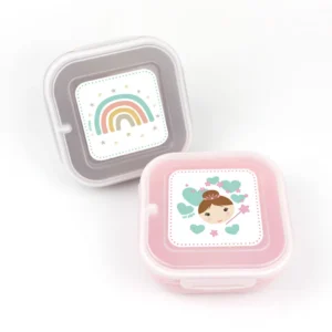 Pack 2 Fiambreras herméticas, Arcoíris y Hada, color Topo y Rosa