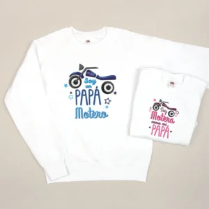 Pack 2 Prendas Camiseta o Sudadera Soy un Papá Motero / Soy MOTERA como mi Papá Azul y Rosa