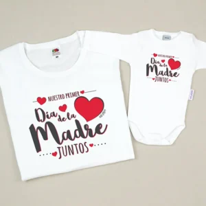 Pack 2 Prendas Mamá Nuestro primer día de la madre juntos corazones rojo