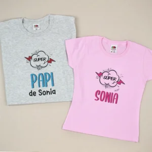 Pack 2 Prendas Personalizadas Cómic Superpapi de (nombre niña)/ Super (nombre niña)