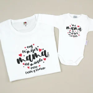 Pack 2 Prendas Soy la mejor Mamá del mundo para (Nombre/s) / Mi Mamá es la mejor del mundo Corazones lunares