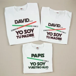 Pack 3 Prendas (Nombre niño) Yo soy tu Padre / Yo soy tu Madre / Papis yo soy vuestro Hijo espadas láser