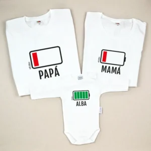 Pack 3 Prendas Personalizadas Batería baja (Nombres hijo/a, Papá y Mamá)