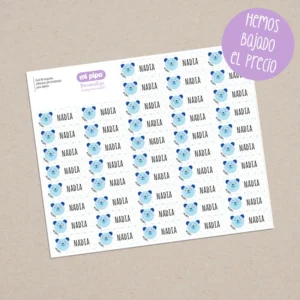 Pack 46 etiquetas adhesivas personalizadas para objetos Osito Azul