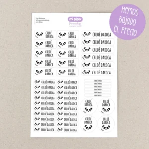 Pack 46 etiquetas adhesivas personalizadas para objetos Panda