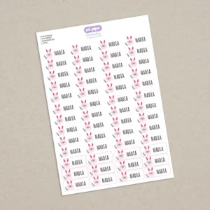 Pack 52 etiquetas termoadhesivas personalizadas para prendas Conejito Rosa