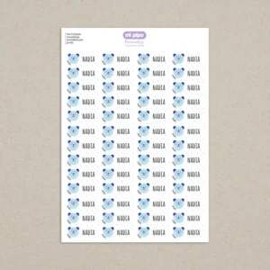 Pack 52 etiquetas termoadhesivas personalizadas para prendas Osito Azul