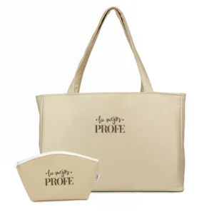 Pack Bolso Shopper + Neceser polipiel Beige La mejor Profe/Seño