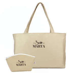 Pack Bolso Shopper + Neceser polipiel Beige Profe/Seño + Nombre