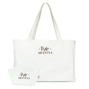 Pack Bolso Shopper + Neceser polipiel Blanco Profe/Seño + Nombre