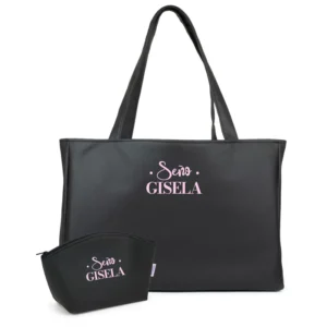 Pack Bolso Shopper + Neceser polipiel Negro Profe/Seño + Nombre