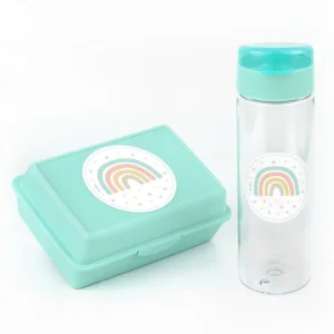 Pack Botella 600ml + Cajita Porta Alimentos Arcoíris Soft Menta