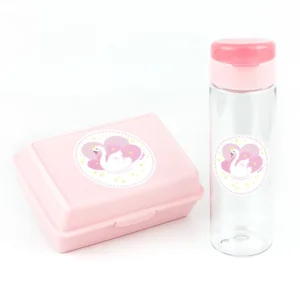 Pack Botella 600ml + Cajita Porta Alimentos Cisne Rosa