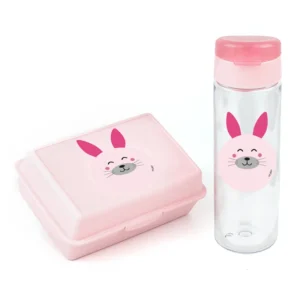 Pack Botella 600ml + Cajita Porta Alimentos Conejito Rosa
